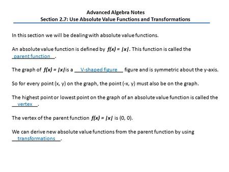 Advanced Algebra Notes