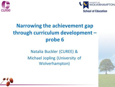 Narrowing the achievement gap through curriculum development – probe 6 Natalia Buckler (CUREE) & Michael Jopling (University of Wolverhampton)