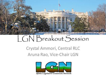 LGN Breakout Session Crystal Ammori, Central RLC Aruna Rao, Vice-Chair LGN.