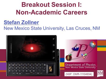 Breakout Session I: Non-Academic Careers Stefan Zollner New Mexico State University, Las Cruces, NM (NSF: DMR-11104934)