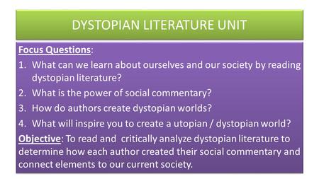 DYSTOPIAN LITERATURE UNIT