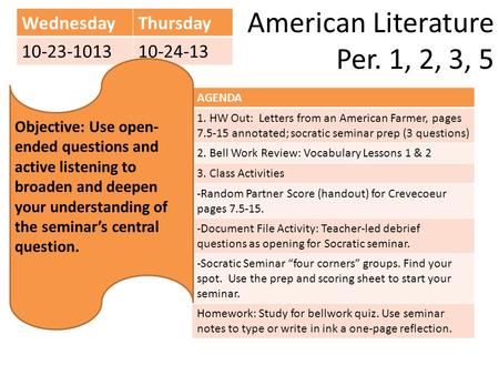 American Literature Per. 1, 2, 3, 5