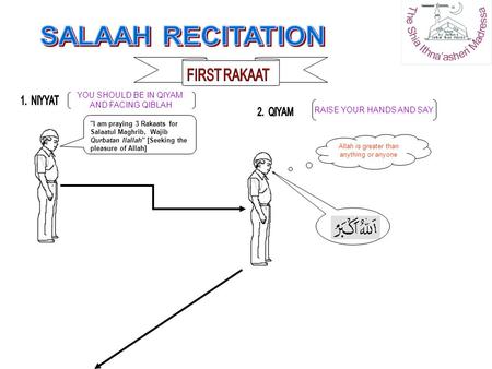 I am praying 3 Rakaats for Salaatul Maghrib, Wajib Qurbatan Ilallah” [Seeking the pleasure of Allah] Allah is greater than anything or anyone RAISE YOUR.