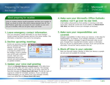 1 of 2 Going on vacation requires careful preparation and there are a number of things you should do at the office before taking extended time off. This.