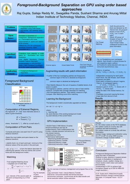 Foreground-Background Separation on GPU using order based approaches Raj Gupta, Sailaja Reddy M., Swagatika Panda, Sushant Sharma and Anurag Mittal Indian.