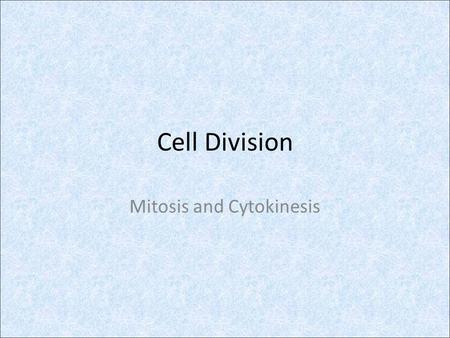 Mitosis and Cytokinesis