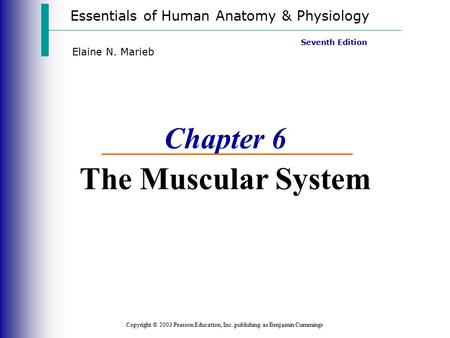 Essentials of Human Anatomy & Physiology Copyright © 2003 Pearson Education, Inc. publishing as Benjamin Cummings Seventh Edition Elaine N. Marieb Chapter.