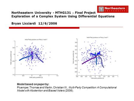 Northeastern University - MTHG131 – Final Project Exploration of a Complex System Using Differential Equations Bryan Licciardi12/6/2006 Model based on.