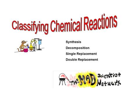 Synthesis Decomposition Single Replacement Double Replacement.