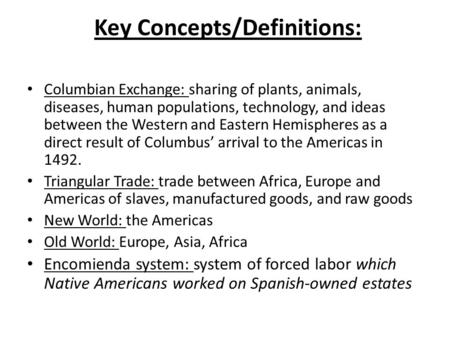 Key Concepts/Definitions: