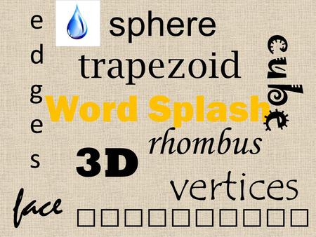 cube 3D vertices face Word Splash rhombus sphere trapezoid edges