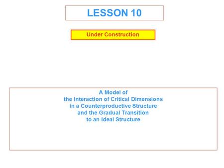 LESSON 10 A Model of the Interaction of Critical Dimensions in a Counterproductive Structure and the Gradual Transition to an Ideal Structure Under Construction.