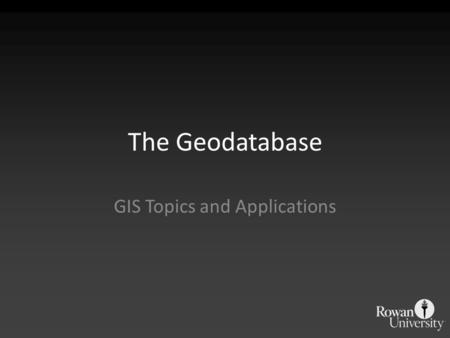 The Geodatabase GIS Topics and Applications. Geodatabase vs Other Formats Coverages and Shapefiles stored geospatial and attribute data in different locations.