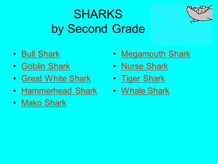 SHARKS by Second Grade Bull Shark Goblin Shark Great White Shark