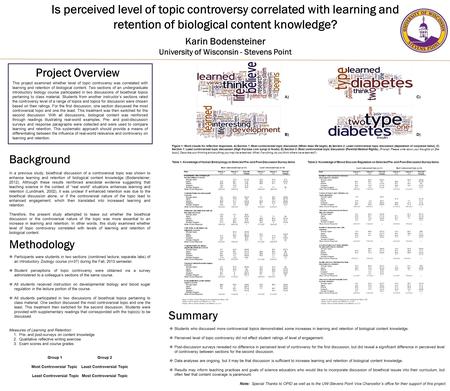 Summary In a previous study, bioethical discussion of a controversial topic was shown to enhance learning and retention of biological content knowledge.