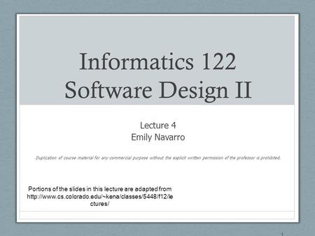 Informatics 122 Software Design II