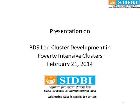 1 Presentation on BDS Led Cluster Development in Poverty Intensive Clusters February 21, 2014 Addressing Gaps in MSME Eco-system.