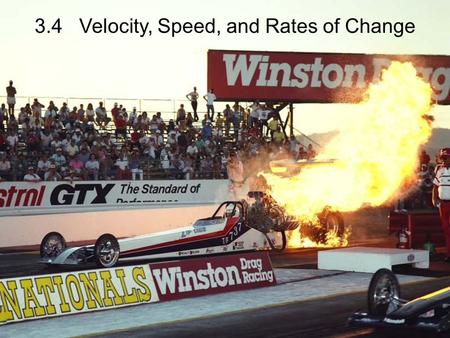 3.4 Velocity, Speed, and Rates of Change Consider a graph of displacement (distance traveled) vs. time. time (hours) distance (miles) Average velocity.