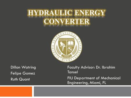 Dillon Watring Felipe Gomez Ruth Quant Faculty Advisor: Dr. Ibrahim Tansel FIU Department of Mechanical Engineering, Miami, FL.