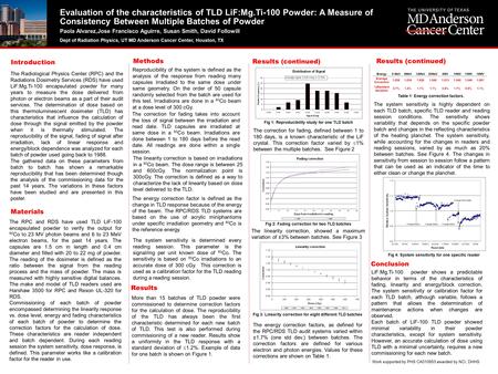 Evaluation of the characteristics of TLD LiF:Mg.Ti-100 Powder: A Measure of Consistency Between Multiple Batches of Powder Paola Alvarez,Jose Francisco.