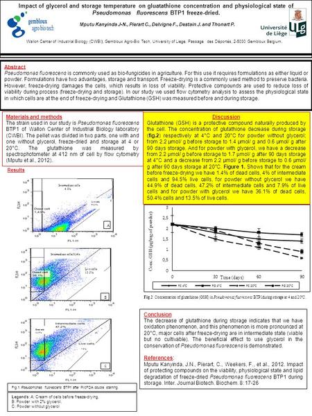 Impact of glycerol and storage temperature on gluatathione concentration and physiological state of Pseudomonas fluorescens BTP1 freeze-dried. Mputu Kanyinda.