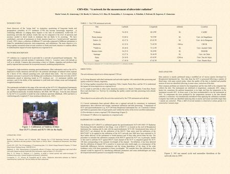 CRN-026: “A network for the measurement of ultraviolet radiation” Maria Vernet, R. Armstrong, C.R. Booth, S. Cabrera, S. E. Diaz, H. Fuenzalida, C. Lovengreen,