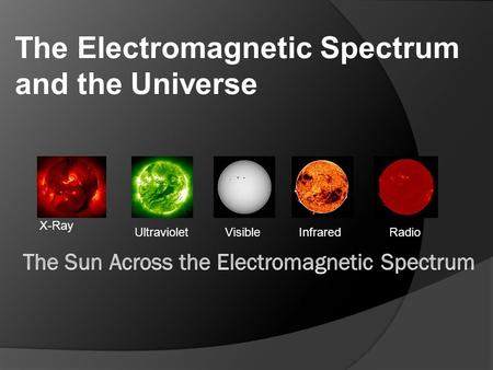 X-Ray UltravioletVisibleInfraredRadio The Electromagnetic Spectrum and the Universe.