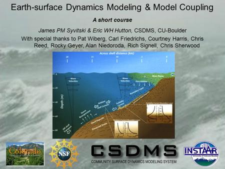 James PM Syvitski & Eric WH Hutton, CSDMS, CU-Boulder With special thanks to Pat Wiberg, Carl Friedrichs, Courtney Harris, Chris Reed, Rocky Geyer, Alan.