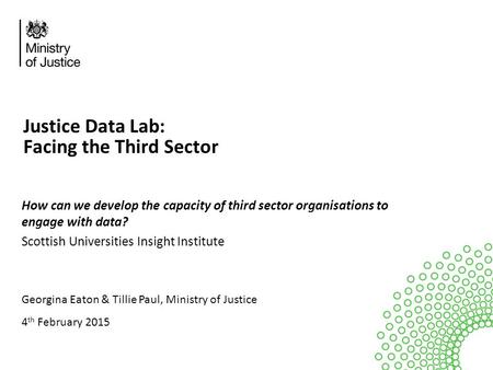 Justice Data Lab: Facing the Third Sector How can we develop the capacity of third sector organisations to engage with data? Scottish Universities Insight.