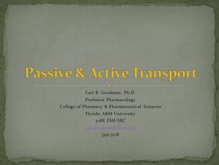 Carl B. Goodman, Ph.D. Professor Pharmacology College of Pharmacy & Pharmaceutical Sciences Florida A&M University 308E FSH-SRC 599-3128.