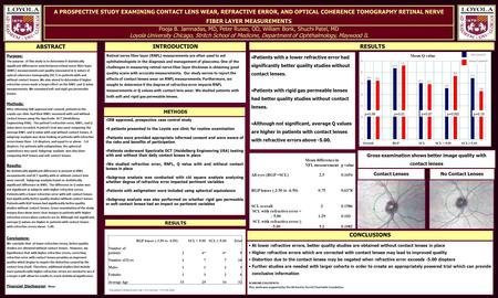 Pooja B. Jamnadas, MD, Peter Russo, OD, William Bonk, Shuchi Patel, MD Loyola University Chicago, Stritch School of Medicine, Department of Ophthalmology,