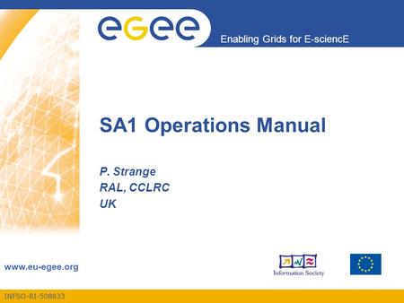 INFSO-RI-508833 Enabling Grids for E-sciencE www.eu-egee.org SA1 Operations Manual P. Strange RAL, CCLRC UK.