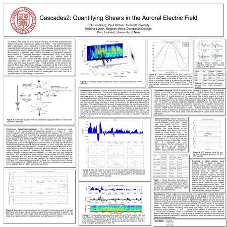 Cascades2: Quantifying Shears in the Auroral Electric Field Erik Lundberg, Paul Kintner, Cornell University Kristina Lynch, Meghan Mella, Dartmouth College.