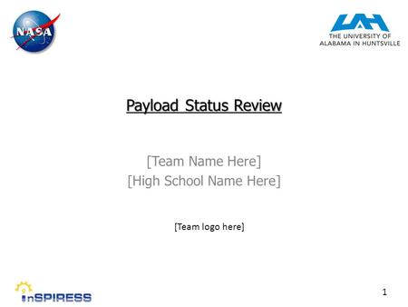 Payload Status Review [Team Name Here] [High School Name Here] 1 [Team logo here]