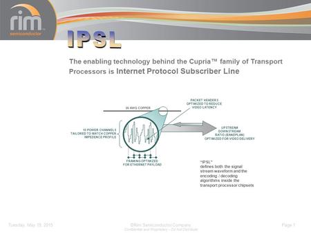 Tuesday, May 19, 2015©Rim Semiconductor Company Confidential and Proprietary – Do Not Distribute Page 1 UPSTREAM DOWNSTREAM RATIO (BANDPLAN) OPTIMIZED.