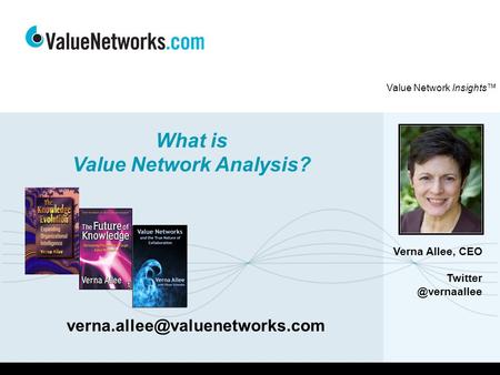 Value Network Insights™ What is Value Network Analysis? Verna Allee, CEO