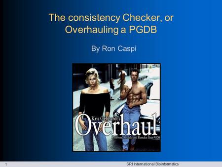 SRI International Bioinformatics 1 The consistency Checker, or Overhauling a PGDB By Ron Caspi.