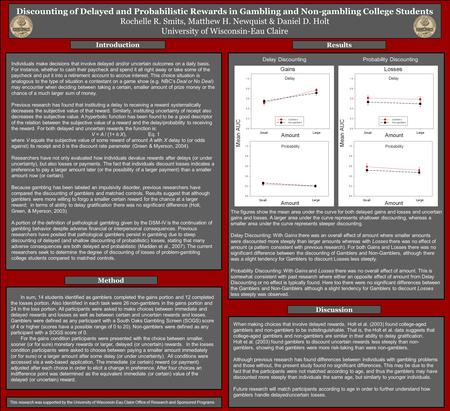 Method Introduction Discussion Results Discounting of Delayed and Probabilistic Rewards in Gambling and Non-gambling College Students Rochelle R. Smits,