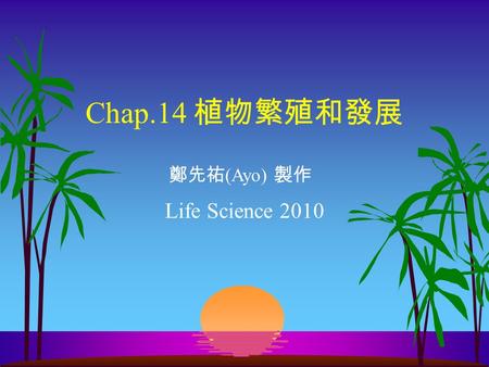 Chap.14 植物繁殖和發展 Life Science 2010 鄭先祐 (Ayo) 製作 chap.14 Plant reproduction2 Reproduction and Life cycles in various plants s Alternation of generations.