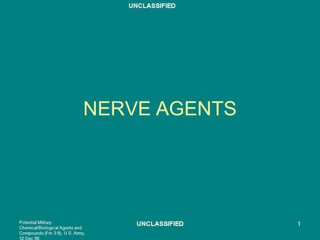 UNCLASSIFIED Potential Military Chemical/Biological Agents and Compounds (Fm 3-9), U.S. Army, 12 Dec 90 UNCLASSIFIED1 NERVE AGENTS.