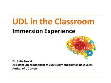 UDL in the Classroom Immersion Experience Dr. Katie Novak Assistant Superintendent of Curriculum and Human Resources Author of UDL Now!