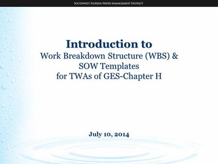 Introduction to Work Breakdown Structure (WBS) & SOW Templates for TWAs of GES-Chapter H July 10, 2014.