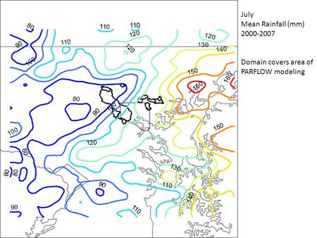 July Mean Rainfall (mm) 2000-2007 Domain covers area of PARFLOW modeling.