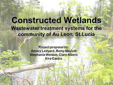 Constructed Wetlands Wastewater treatment systems for the community of Au Leon, St.Lucia Project proposal by: Amory Ledyard, Remy Maylott Stephanie Weldon,