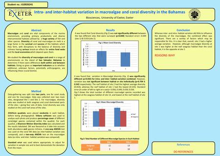 Intra- and inter-habitat variation in macroalgae and coral diversity in the Bahamas Biosciences, University of Exeter, Exeter Abstract Macroalgae and coral.