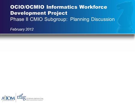 OCIO/OCMIO Informatics Workforce Development Project Phase II CMIO Subgroup: Planning Discussion February 2012.