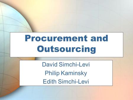 Procurement and Outsourcing