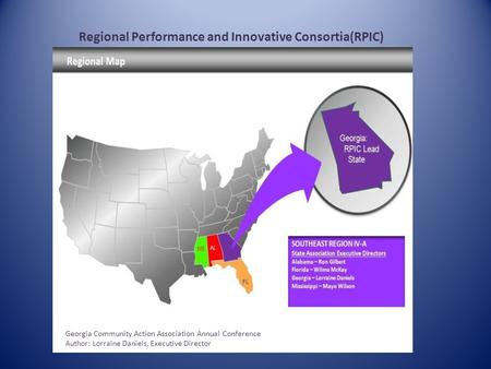 Regional Performance and Innovative Consortia(RPIC) Georgia Community Action Association Annual Conference Author: Lorraine Daniels, Executive Director.