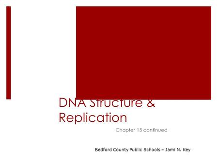 DNA Structure & Replication Chapter 15 continued Bedford County Public Schools – Jami N. Key.