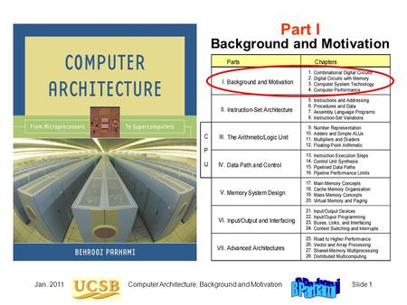 Jan. 2011Computer Architecture, Background and MotivationSlide 1 Part I Background and Motivation.